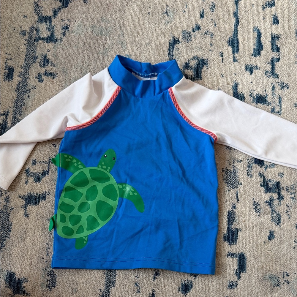 Mini Boden Blue Rashguard with Turtle Design